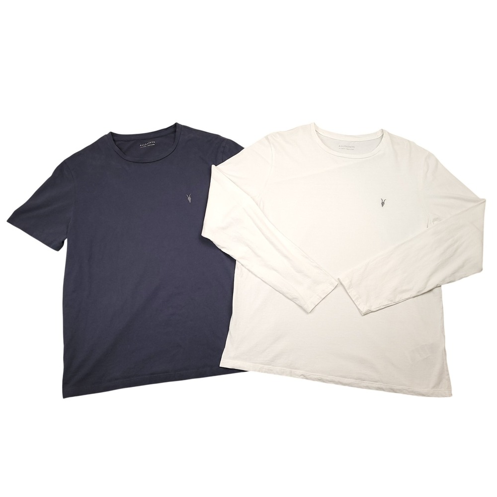 AllSaints Ramskull Embroidered T Shirt Bundle XL Short Long Sleeve Grey White